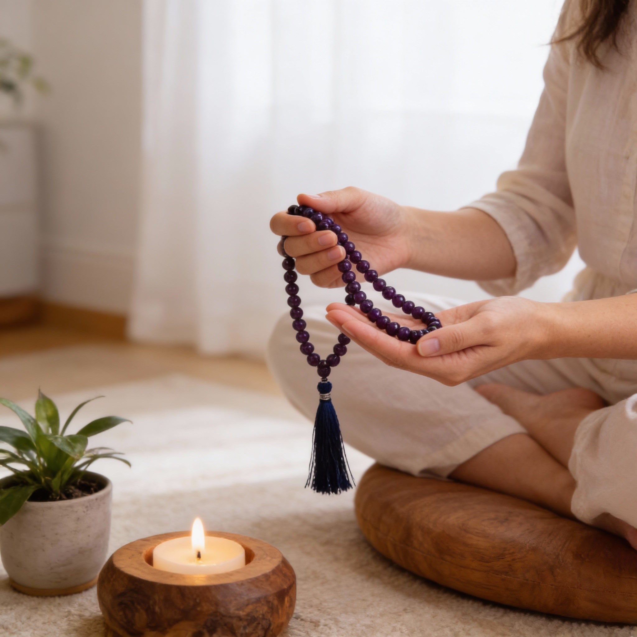Crystal Mala for Intuition & Spiritual Practices - Amethyst
