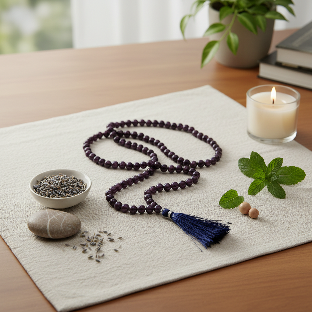 Crystal Mala for Intuition & Spiritual Practices - Amethyst