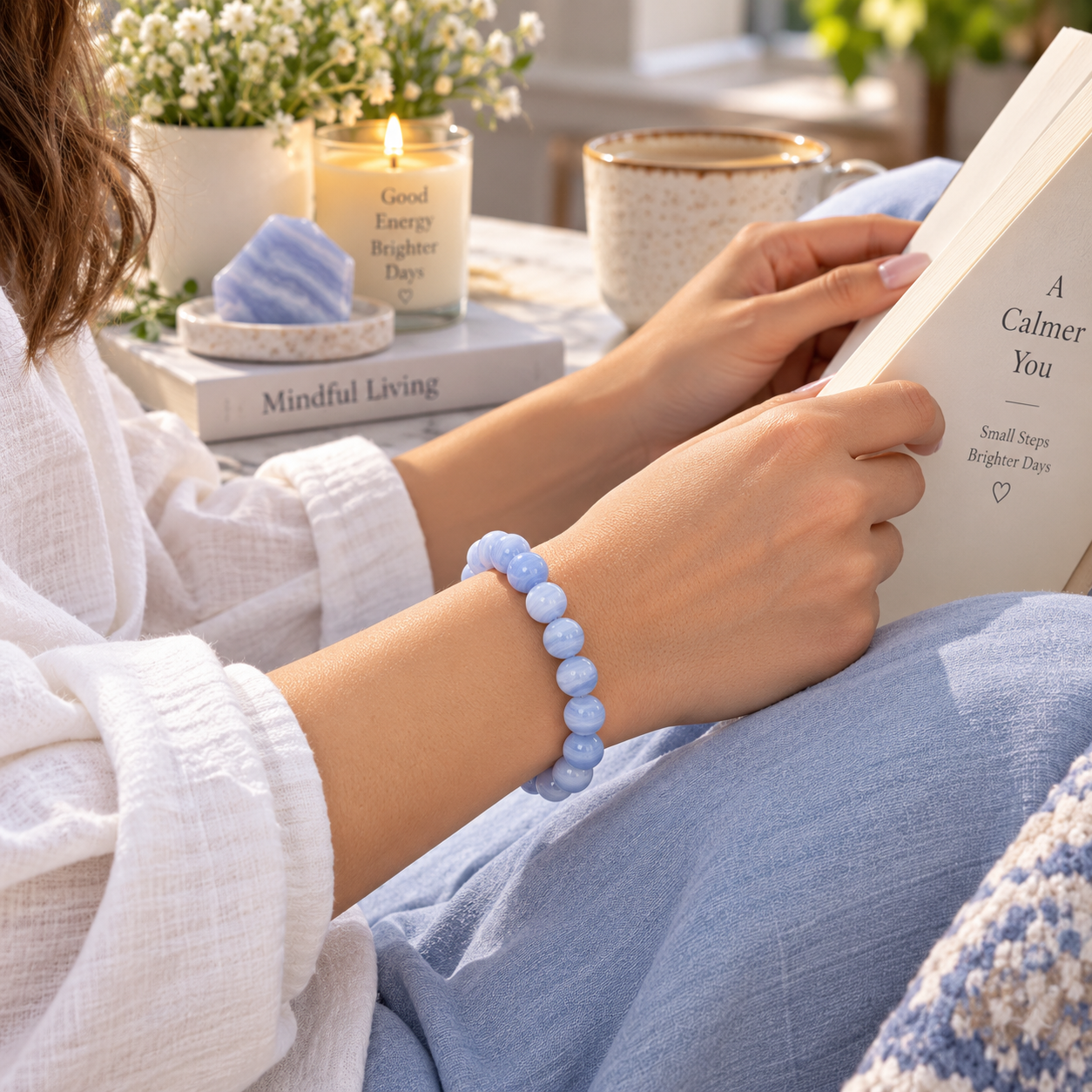 Blue Lace Agate Bracelet - Calmness & Communication