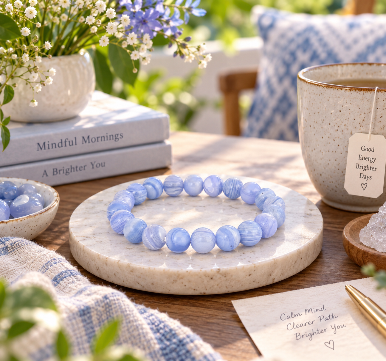 Blue Lace Agate Bracelet - Calmness & Communication