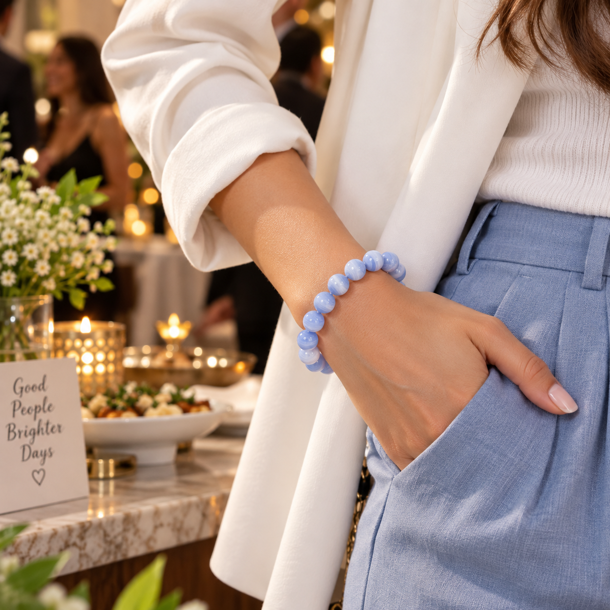 Blue Lace Agate Bracelet - Calmness & Communication
