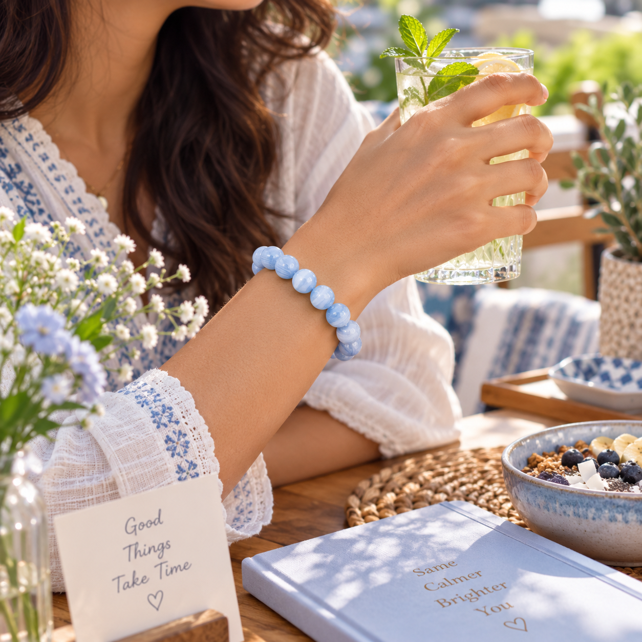 Blue Lace Agate Bracelet - Calmness & Communication