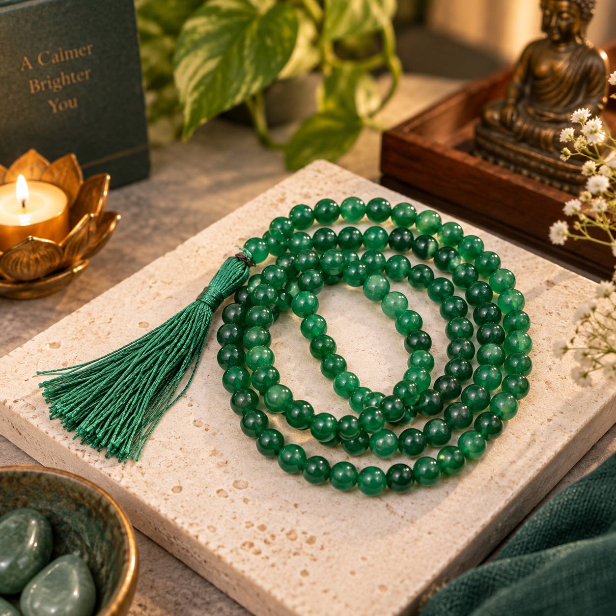 Green Jade Mala – Fortune & Serenity
