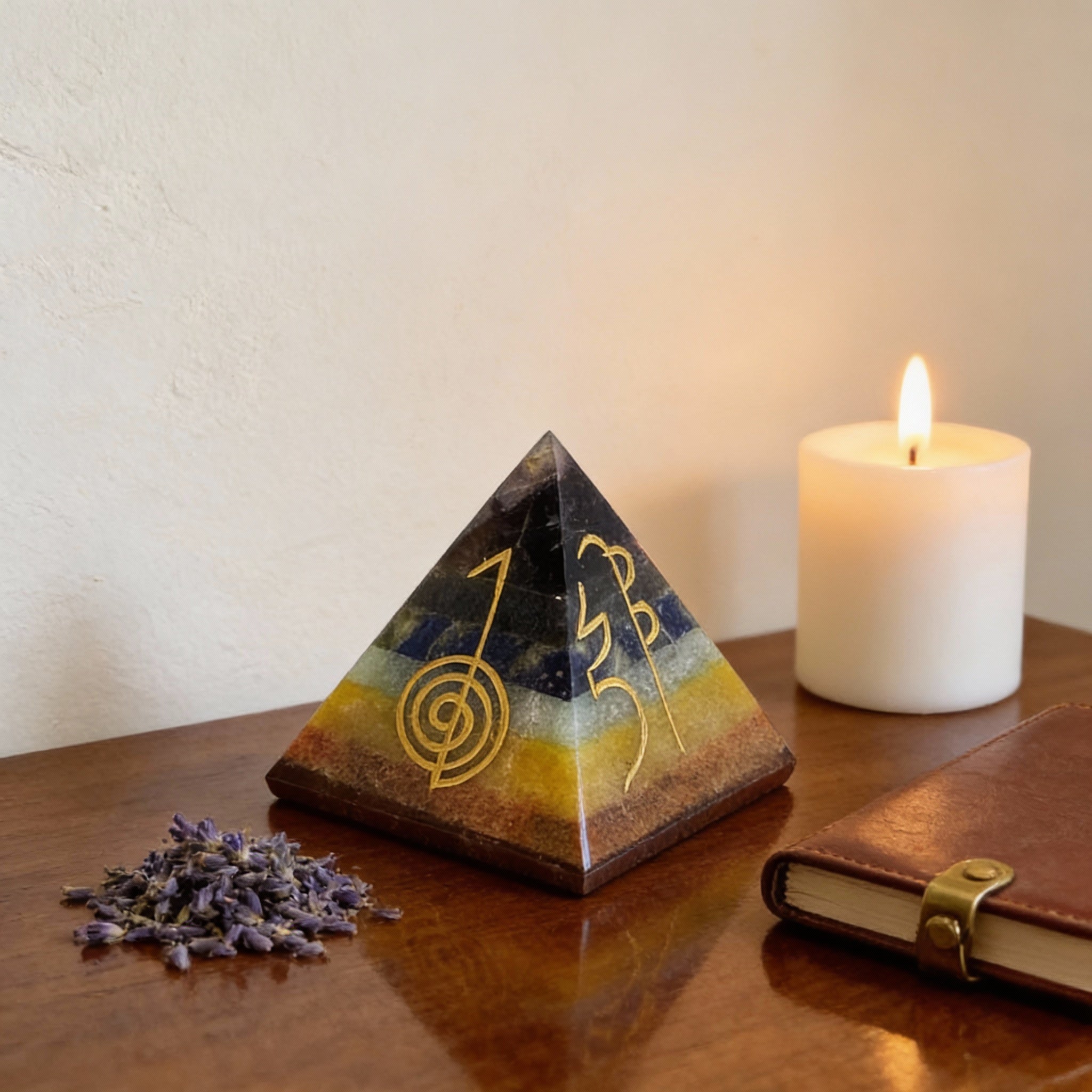 Crystal Pyramid with Reiki Symbols