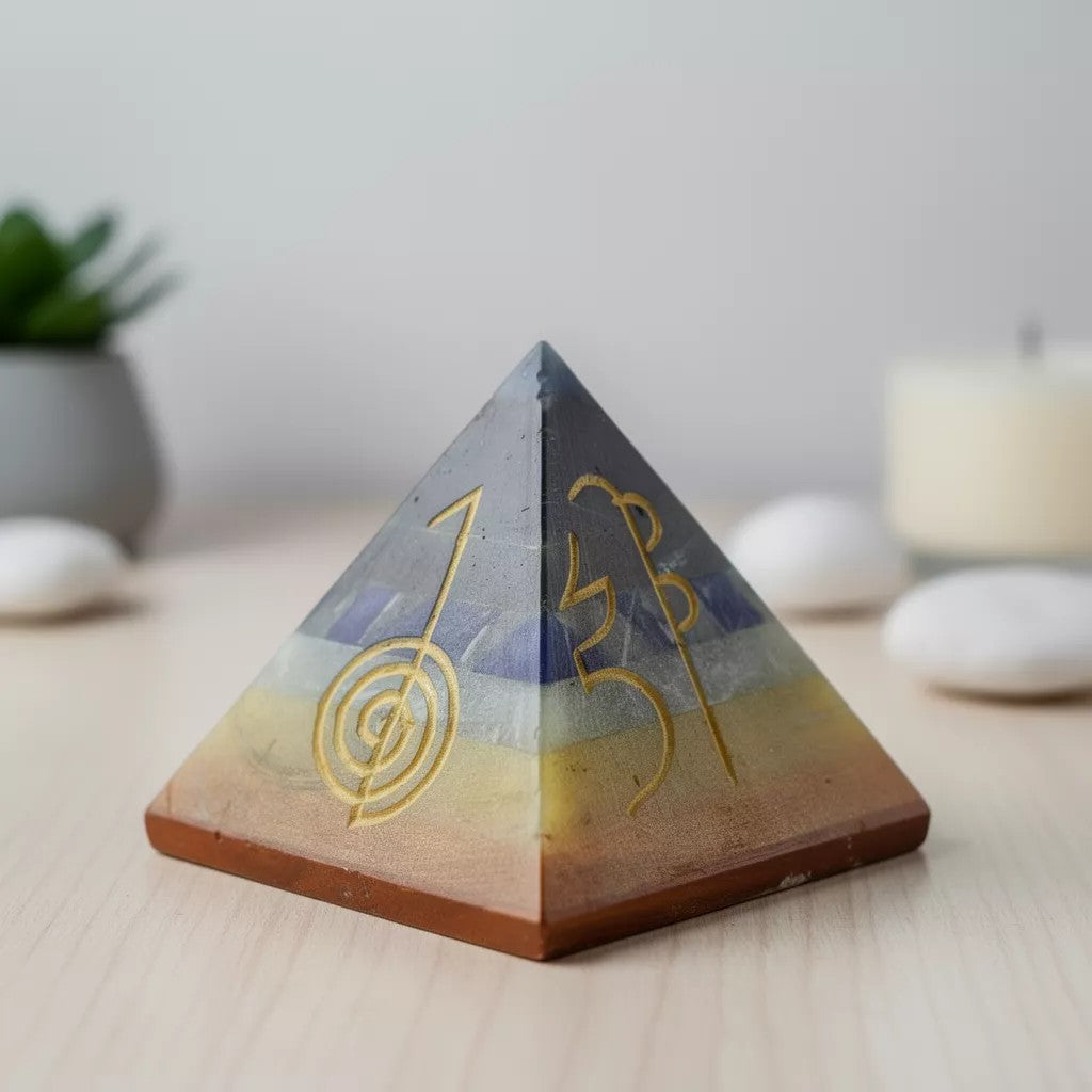 Crystal Pyramid with Reiki Symbols