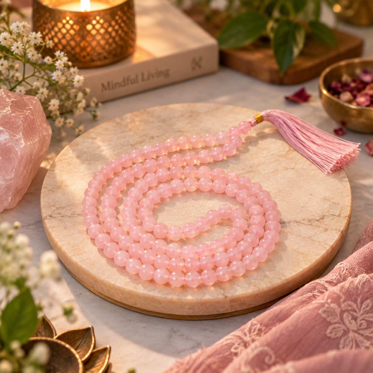 Rose Quartz Mala – Love & Harmony