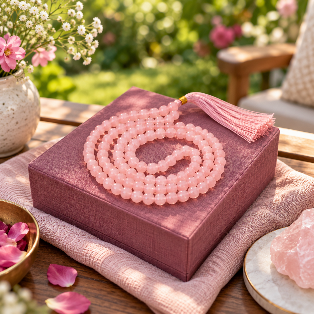 Rose Quartz Mala – Love & Harmony