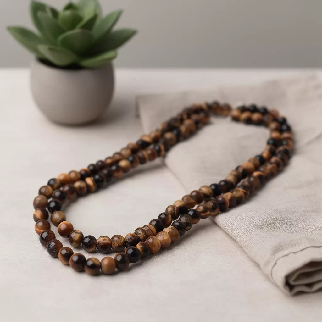 Crystal Mala for Self-confidence and Willpower - Tiger Eye