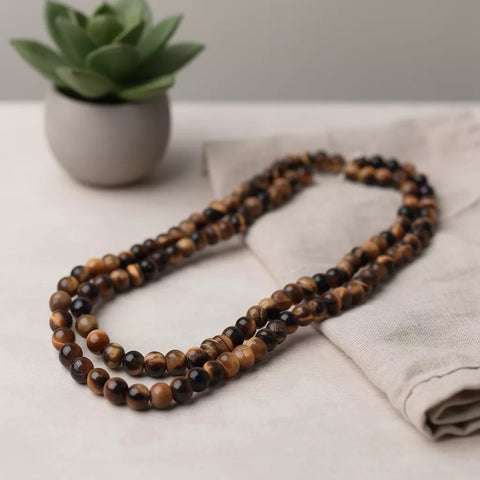 Crystal Mala for Self-confidence and Willpower - Tiger Eye