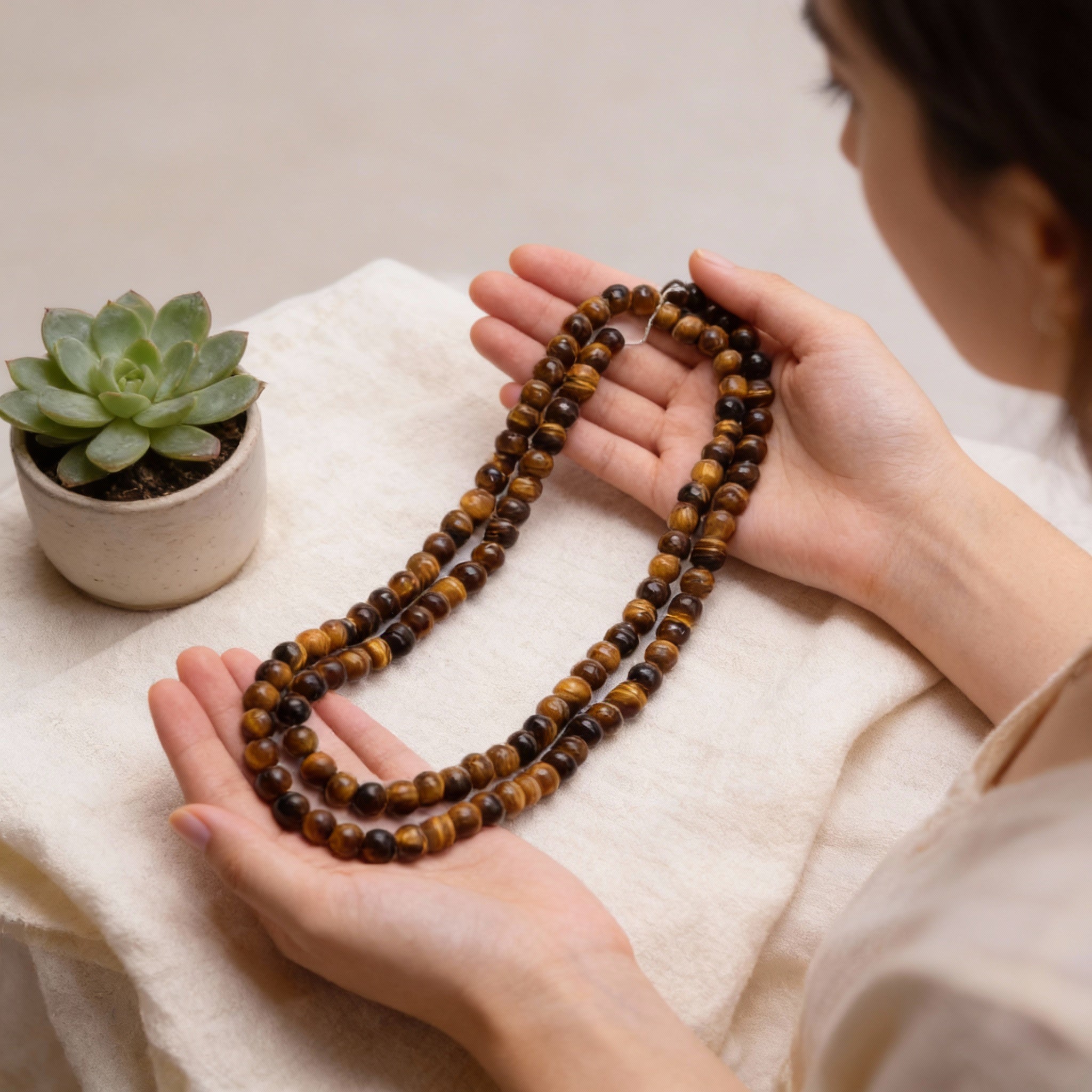 Crystal Mala for Self-confidence and Willpower - Tiger Eye
